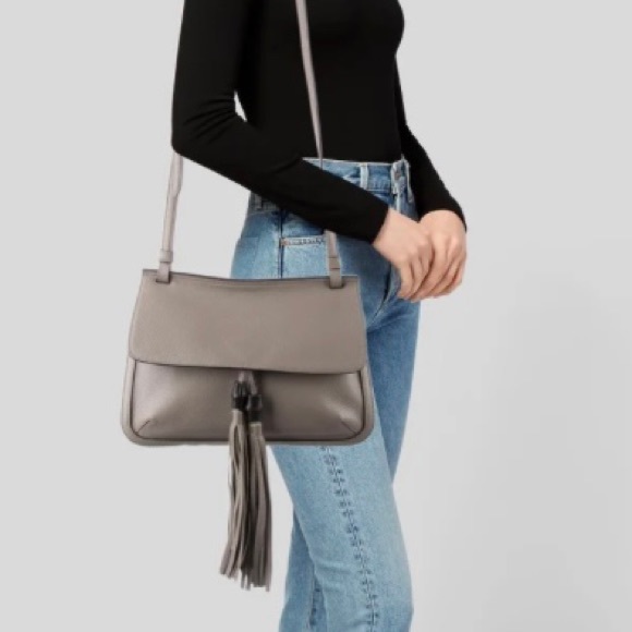 Gucci Handbags - Authentic GUCCI Tasseled Lady Bamboo grey leather single flap crossbody bag.